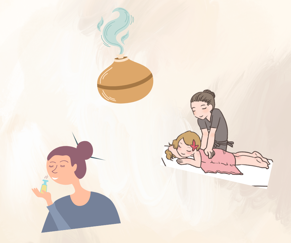 Diffusion et massage avec huiles essentielles